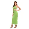2026 Verão Transfronteiriço Novo Sexy Seda de Leite Justo Cor Sólida Bodycon Vestido Vestido com Gola Halter Vestido de Boate em Estoque