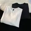 Sudadera de punto gofre de peso pesado para hombre, primavera/otoño, moda urbana de tendencia, corte holgado, camiseta de manga larga, negra