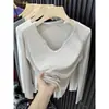 2026 Novo Estilo Outono/Inverno Roupas Femininas Estilo Coreano Gola U Manga Longa Tricô Top Feminino Primavera Elástico Ajustado ao Corpo Camada Base Top