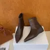Botas de Cano Curto Marrons com Salto Escondido de 5cm, Bico Fino, Novas Outono Inverno, Emagrecedoras, Temperamento Retrô, Salto Plataforma, Botas Skinny 2026