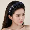 Diadema Vintage de Mezclilla con Perlas Retorcidas para Mujer, Corona Alta, Antideslizante, Sencilla y Versátil, Adecuada para el Trayecto Diario