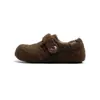 Zapatos Retro de Lana de Cordero Marrones para Otoño e Invierno 2025 Estilo Nuevo, Zapatos de Algodón Cálidos Forrados de Felpa, Mocasines Planos