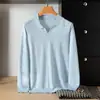 Suéter de punto para hombre con cuello de gaviota, finamente elaborado con mezcla de lana de 16 puntos, color liso, versátil, corte holgado, suéter de punto para negocios casual