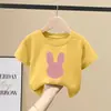 Camiseta de Manga Corta Transpirable de Algodón Puro para Niñas Verano Nuevo Estilo Talla Mediana y Grande Niñas Elegante Dibujos Animados Estampados Top de Media Manga