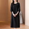 Vestido Negro de Seda Falsa Xiangyun con Patrón de Grietas para Mujer, Nuevo de Moda Verano 2023 Retro Talla Grande Vestido Largo para Mamás