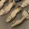 Zapatos Bajos de Tacón para Fiesta Estilo Francés, Punta Cuadrada Baja, Escotados, con Hebilla Cuadrada Metálica, Zapatos Huecos para el Trabajo, Planos Versátiles y Cómodos para Mujer