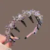Faixa de Cabeça com Flores de Primavera Letra Luxo Leve Super Brilho Celebridade da Internet Novo Estilo Com Dentes Antiderrapante Topo da Cabeça Moda Faixa de Cabeça Acessórios de Cabelo Enfeites de Cabelo para Mulheres