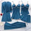 Lingerie Sexy Popular Europeia e Americana Rendas Suspensórios Renda Shorts Calças Cardigã Roupão Cinco Peças Roupas de Casa