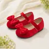 Sapatos Mary Jane de Veludo Vintage com Laço para Meninas, Sapatos Infantis para Festa de Feriado e Apresentação, Sapatos Macios de Princesa Suaves