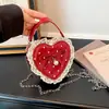 Bolso bandolera mini con forma de corazón y lazo de encaje estilo coreano ins para mujer, bolso de mano de lunares para monedas, auriculares y lápiz labial