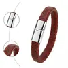 Pulseira Trançada de Couro Genuíno Estilo Retrô com Pingente de Cruz para Homens, Pulseira de Couro Simples com Fecho Magnético, Venda Transfronteiriça Amazon Europeia e Americana