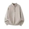 Suéter Retro Hanlu con Cuello Henry para Hombre, Jersey de Punto con Cuello Alto Medio Abierto para Otoño e Invierno, Suéter de Punto de Alta Gama para Viajar al Trabajo