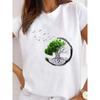 Camiseta de Talla Grande con Nuevo Patrón Geométrico Europeo y Americano Estampada Una Pieza Camiseta Base Casual con Letras Manga Corta para Mujer