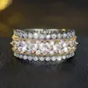 Anillo Ancho de Múltiples Capas de Lujo Transfronterizo Rongxing con Piedras Incrustadas, Diseñado con Arreglos de Piedras Escalonados, Anillo de Decoración para Fiesta
