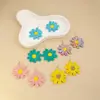 Aretes de Margarita Hechos a Mano de Verano, Aretes de Flor de Rafia de Color Contrastante Estilo Bohemio de Vacaciones en la Playa