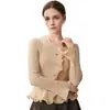 Estilo Otoño e Invierno Borde de Ola 3D Manga de Campana Cachemir Borde de Volantes Abrigo Cárdigan de Punto de Manga Larga para Mujer Top Elegante