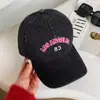 Gorra de Béisbol de Mezclilla Lavada con Letra Bordada para Mujer, Estilo Coreano Versátil, Parte Superior Suave, Ala Ancha, Adelgazante, Gorra de Béisbol para Pareja