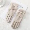 Luvas quentes de outono e inverno para mulheres, fofas, para estudantes, para ciclismo ao ar livre, luvas grossas de veludo resistentes ao frio, compatíveis com tela sensível ao toque.