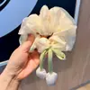 Elástico de Cabelo Tulipa Suave com Aplicação de Pérolas em Rede Estilo Coreano, com um Toque Elegante e Feminino, Adequado para Penteados de Coque