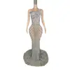 Amazon Fantasia Brilhante de Diamante Suspensório Sem Manga Costas Nuas Sexy Elegante Cauda de Peixe Luxuosa Fantasia Performance Jantar