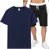 Nuevo conjunto de ropa deportiva casual de verano para hombre, conjunto de shorts y camiseta, moderno, casual, versátil, conjunto de color liso
