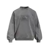 Moletom Vintage Lavado com Gola Redonda Masculino Casual Solto Estilo Primavera Outono Estampa de Letra Personalidade Pulôver Roupa Esportiva Tendência de Rua