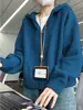 Otoño e Invierno Nuevo Cardigan de Punto de Lana Pura con Cremallera y Capucha Chaqueta para Mujer Suéter Holgado Top Corto Venta Directa