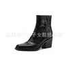 Botines de tacón grueso para mujer, Nuevos botines de moda de otoño/invierno con punta cuadrada y cremallera lateral, Botines de piel genuina para mujer