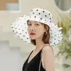 Chapéu de sol feminino chapéu de gaze chapéu de organza chapéu de sol de verão chapéu de gaze retrô para exterior chapéu de praia bolinhas Europa e Estados Unidos