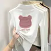 Camiseta base de forro polar con estampado para niñas, cuello alto medio, camiseta de otoño e invierno para bebés niñas, ropa interior cálida para niños, top casual