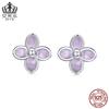Pendientes Evelle pequeños de color lila, combinables con todo, de plata de ley 925 con baño de platino, pendientes de flores para mujer, joyería
