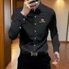 Camisa de alta qualidade 26 nova, estilosa e descolada, resistente a rugas para homens, elástica, slim fit, bordada, casual, de manga comprida
