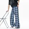 Pantalones a cuadros rojos retro americanos para hombre, pantalones casuales rectos holgados de verano, pantalones de pierna ancha extralargos para personas de 190 cm de altura