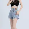Shorts de Mezclilla Negros para Mujer Verano Tendencia Combinan con Todo Nueva Llegada Cintura Alta Borde Deshilachado Agujeros Pantalones Cortos de Corte A para Chicas Calientes