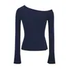 Tejido de hilo de núcleo, suéter de punto off-shoulder otoño/invierno 2026, de manga larga, ajustado y top de hombros descubiertos