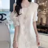 Vestido acinturado que disfarça o corpo, moderno e elegante, renda, verão, rejuvenescedor, estilo coreano, novo emagrecedor 2026 vestido de um ombro só