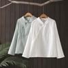 Camisa de Manga Larga Jacquard con Cuello Alto y Botones de Perla, de Algodón y Lino, Estilo Chino, para Mujer, Nueva Colección Primavera y Otoño, Estilo Chino Literario Retro