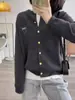 Cárdigan de punto 100% lana bordado para mujer 2025 Primavera Temprana Nuevo Suave Cera Cuello Redondo Chaqueta Suéter Delgado