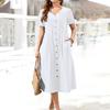 Vestido de algodão e linho de cor sólida, solto, cintura alta, novo para a estação primavera e verão 2022, estação independente da Amazon, AliExpress, eBay