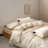 Conjunto de Roupa de Cama Minimalista de Alta Qualidade em Cor Sólida, Algodão de Fibra Longa 100S, Lençol de Cama 100% Algodão, Capa de Edredom, Lençol com Elástico, Conjunto de Roupa de Cama