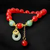 Pulsera de la Serie Guofeng de Venta Caliente Transfronteriza Patrón Moiré Gato de la Suerte Cuentas Redondas Yuanbao Bolsa de la Fortuna Auspiciosa Pulsera de Piedra Natural para Mujer