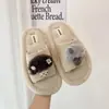 Estilo Lindo Cómodo Slip-on Hogar Felpa Interior Otoño/Invierno Punta Abierta Chanclas Mujer Suela Suave Pantuflas de Algodón Estilo Coreano
