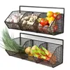 Estante de Almacenamiento de Pared para Cocina para Cebolleta, Jengibre y Ajo Estante de Hierro Colgante sin Perforaciones Marco para Condimentos Estante de Almacenamiento Cesta de Drenaje para Pared