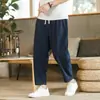 Comercio Exterior 2024 Verano Tendencia Marca Hombres Coreanos Casual Pantalones de Algodón y Lino Hombres Sueltos Lino Rectos Estilo Chino Pantalones a la Altura del Tobillo