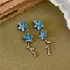 Brincos de Tarraxa com Franja de Flor de Strass Super Brilhantes Moda de Nicho de Alta Qualidade Simples Frescos Doces Versáteis Acessórios de Brinco para Mulheres
