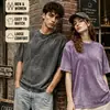 Camiseta de Algodón Lavada y Desgastada de Marca Americana de Moda Personalizada 230g Cuello Redondo Pulóver Manga Corta Top Holgado Camiseta Juvenil