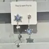 Pendientes de Borla de Copo de Nieve Hielo Azul Perla Asimétricos Otoño e Invierno Diseño de Nicho Estilo de Alta Gama Pendientes y Clips para Orejas Nuevos