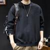 Moletom Preto Texturizado de Peso Pesado de Alta Qualidade para Homens, Temporada Outono 2026, Forrado com Fleece, Corte Solto, Tamanho Grande, Camada Base de Manga Longa