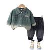 Conjunto Casual Masculino Primavera e Outono 2025 Nova Roupa Infantil para Bebê Colorida Jeans Manga Longa Duas Peças Moderno