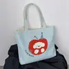 Nova Bolsa Tote de Ombro Versátil Grande Capacidade com Estampa Xadrez Azul e Branco 2026 Ilustração Fofa de Desenho Animado para o Trabalho e Passeios